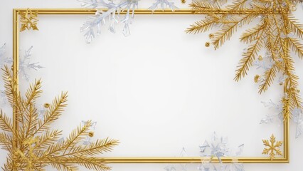 Christmas background with golden frame with branches	
