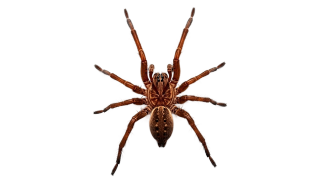Close up view of a brown spider with long legs on a transparent  background 