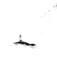 Lighthouse illustration drawing black and white coastal navigation beacon maritime safety guidance system art