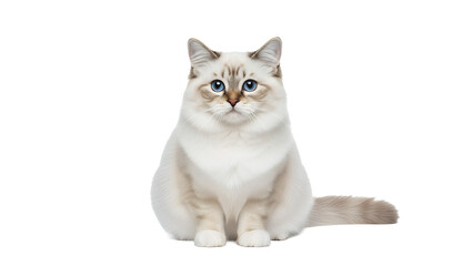 Adorable Birman cat with blue eyes sitting isolated on white background a beautiful purebred feline