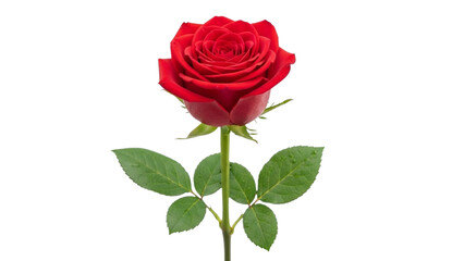 Single red rose with green leaves against a black background single flower