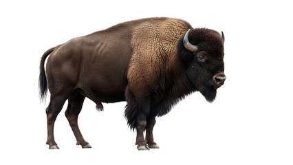 Majestic American bison standing a large mammal with brown fur isolated on white background