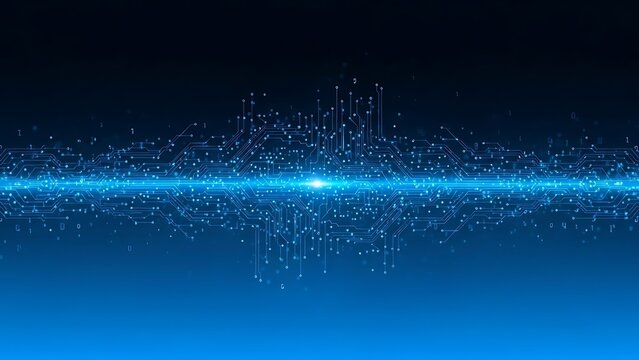 Dynamic glowing circuit board with binary code overlay creates a futuristic tech vibe, ideal for innovation, technology, and cutting edge concepts