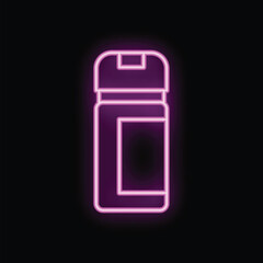 Glowing neon sign of closed jar with handle on the black background representing sport nutrition concept