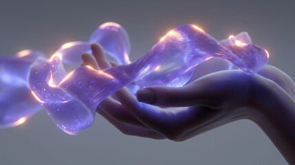 Hands holding glowing ribbon symbol for World Cancer Day, conveying hope and strength