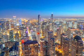 Obraz premium Chicago, Illinois, USA Aerial Cityscape Towards Lake Michigan 1995