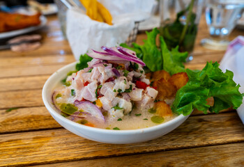 Cuban-style ceviche plate in outdoor dining
