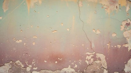 Unique wall texture with pastel colors and peeling paint creates a distressed and vintage aesthetic, perfect for backgrounds and overlays in design projects