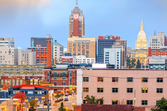 Lansing, Michigan, USA Downtown City Skyline 1983