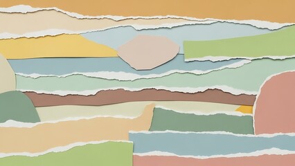 Pastel paper collage with torn edges creates a calming abstract landscape perfect for modern designs and creative projects that require a subtle texture