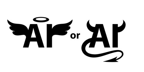 AI good or bad. AI Ethics Dilemma: Angel and Demon design concept. Vector illustration.