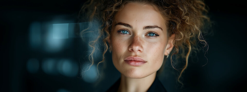 Confident woman in futuristic glass office on International Women's Day - Powered by Adobe