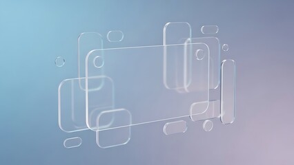 Stunning clear glass panels floating in elegant blue space for modern design and technology concepts, creating a vibrant futuristic feel for creative projects