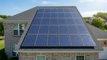 Fototapeta premium Solar Panels Installed on Residential Rooftop Providing Clean Energy Solution for Sustainable Living and Reducing Carbon Footprint