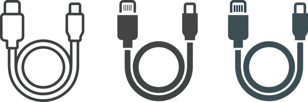 Data transfer power cable black outline icon vector illustration connecting charging accessory wire