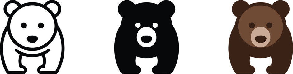 Minimalist front facing vector illustration of a cute wild teddy bear or cub animal icon set © fay009