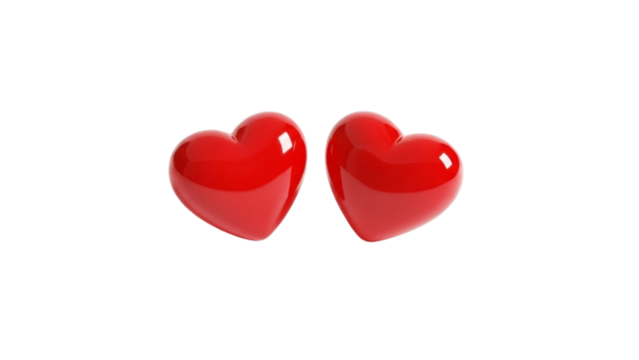 Two glossy red hearts side by side on a black background love romance - Powered by Adobe