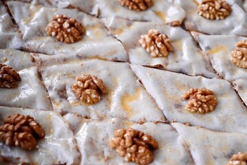 Side view of Unbaked Baklava — Traditional Pastry Preparation Before Baking