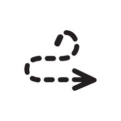 a simple black and white line with an arrowhead representing direction or a path silhouette