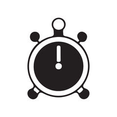 a stark black and white illustration of a classic stopwatch with a prominent exclamation point silhouette