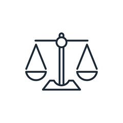 Sign of legality. Symbol of the balance of law. Vector linear icon isolated on white background.
