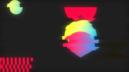 Retro Glitch Abstract Pattern with Vibrant Geometric Shapes on B