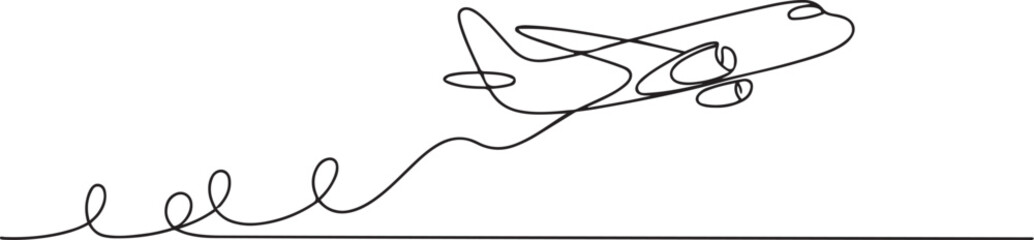 Obraz premium Small plane taking off in continuous line art drawing style, One continuous line drawing of airport icon. one line Icon drawing