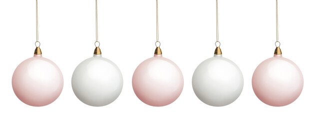 White and pink Christmas tree decoration balls isolated on white background