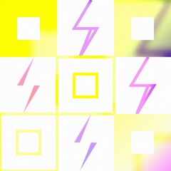 Retro Graphic Pattern with Lightning Bolts and Gradient Squares