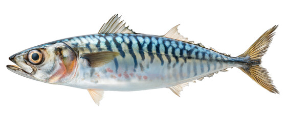 Realistic depiction of a vibrant mackerel fish showcasing intricate patterns and colors with stunning detail on transparent background