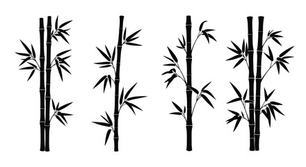 Obraz premium Simple black and white illustration of several bamboo stalks and leaves