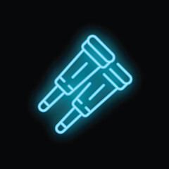 Neon binoculars icon glowing on dark background, concept of discovery, exploration or travel