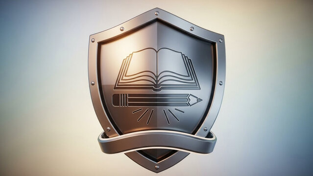 Large shield icon protecting a pencil and book, symbolizing education rights, soft gradients, no characters. - Powered by Adobe