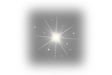 Bright white starburst light effect with lens flare isolated on transparent background