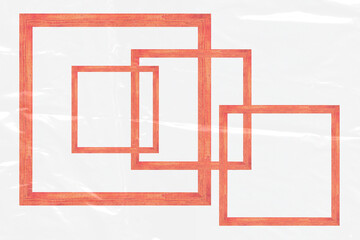 Four overlapping orange wooden picture frames isolated on transparent background