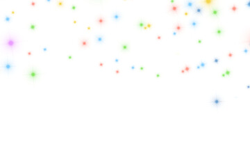 Colorful sparkling confetti falling from top isolated on transparent background