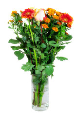 Isolated flower arrangement in a glass vase