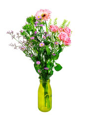 Isolated flower arrangement in a glass vase