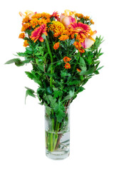 Isolated flower arrangement in a glass vase