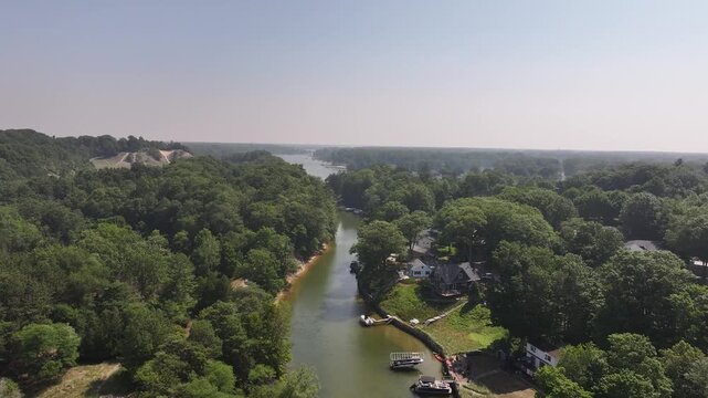 Aerial Drone View of Norton Shores Michigan &ndash; Channel to Mona Lake from Above&rdquo;