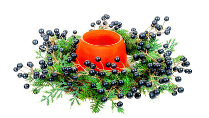 Isolated orange vase with christmas deco