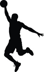 Basketball silhouette of athlete performing slam dunk, dynamic motion, sports action, athleticism, fitness, competition, recreation