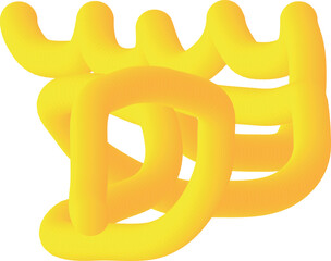 Abstract yellow and orange fluid 3d shape with smooth curves