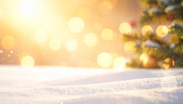 A soft abstract Christmas background with warm golden bokeh, gentle light flares, subtle snow-grain texture and a clean modern festive glow.