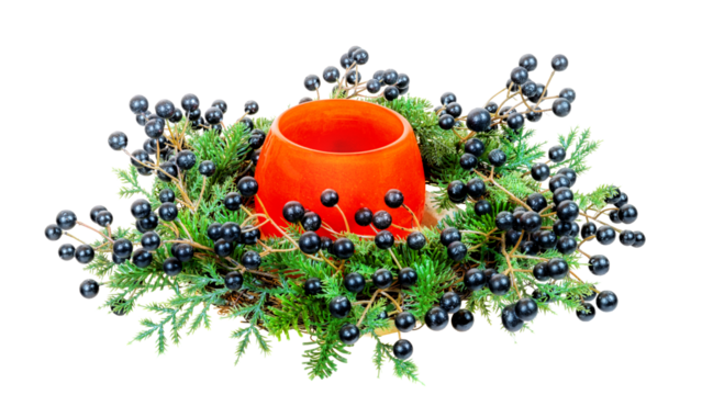 Isolated orange vase with christmas deco