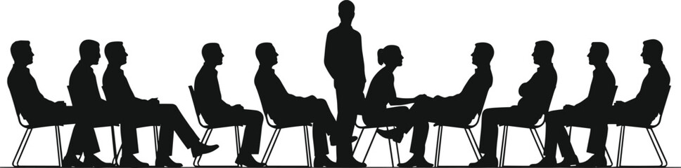 Business meeting silhouettes, professional teamwork, corporate communication, leadership discussion, office collaboration, negotiation success, group dynamics strategy