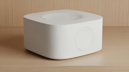 A white square box with a circular indentation
