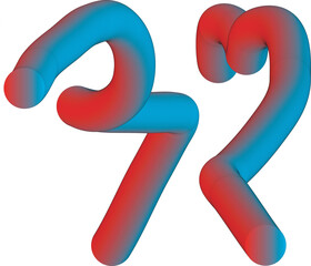 Abstract red and blue gradient number 72 on white background