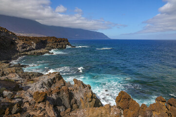 Scenic landscape of the Atlantic Ocean near Piscina Natural La Maceta, Frontera, El Golfo, El Hierro Island, Canary Archipelago, Spain