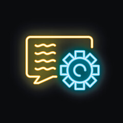Bright neon icon of a chatbot is communicating with a chat bubble, symbolizing artificial intelligence